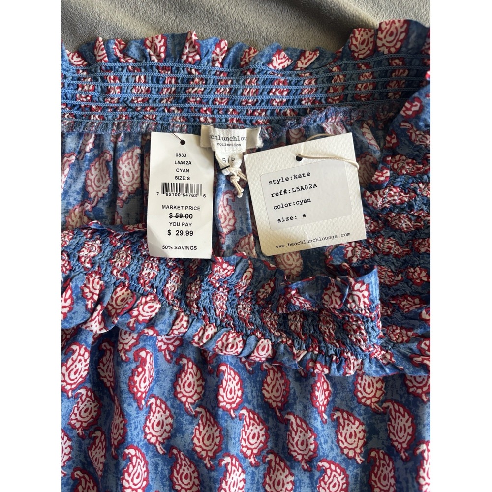 NEW Beachlunchlounge Womens Size S Paisley Boho Off Shoulder Navy Red Top NWT - Picture 8 of 10